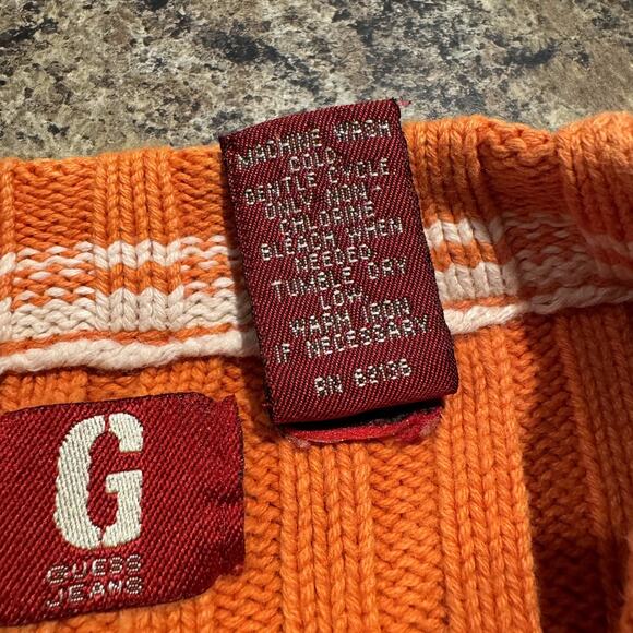 Vintage Guess Sweater Cable Knit Ribbed Chunky Crewneck Preppy Fall Orange Large - Picture 4 of 8